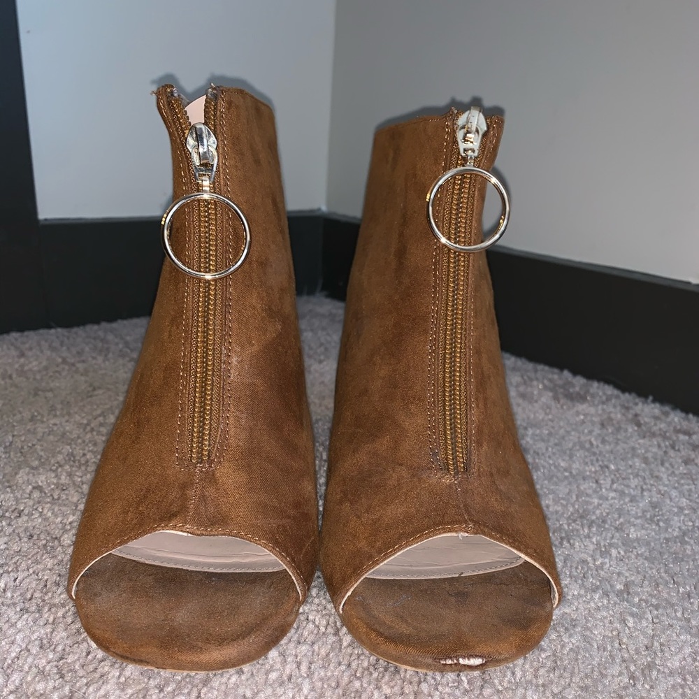 Revolve suede open toe booties